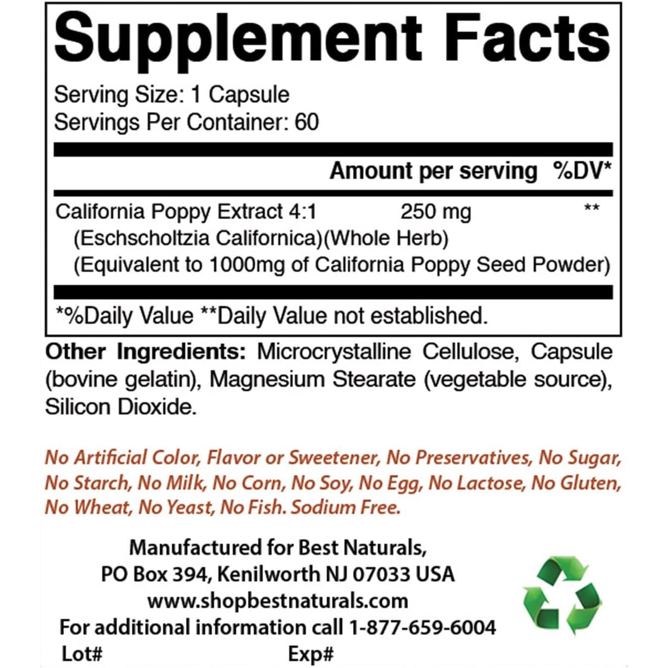 Best Naturals California Poppy 1000 Mg Equivalent - 60 Capsules