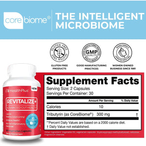 Health plus Revitalize+ Corebiome Tributyrin Postbiotics for Complete Digestive Health, Leaky Gut, Colon 30 Servings