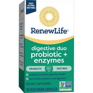 Renew Life Digestive Duo Probiotic and Enzymes Vegetarian Capsules To Promote Digestive Health - 30 Count