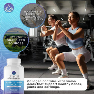DR. EMIL NUTRITION Multi Collagen Pills - Collagen Supplements to Support Hair, Skin, Nails, & Joints - 90 Capsules