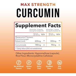 Theracurmin Turmeric Curcumin Supplement for Enhanced Joint Support, 60 Capsules (Herbal Turmeric)