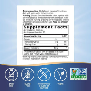 Nature'S Way Slippery Elm Bark, Traditional Support to Soothe the GI Tract*, Vegan, 100 Capsules