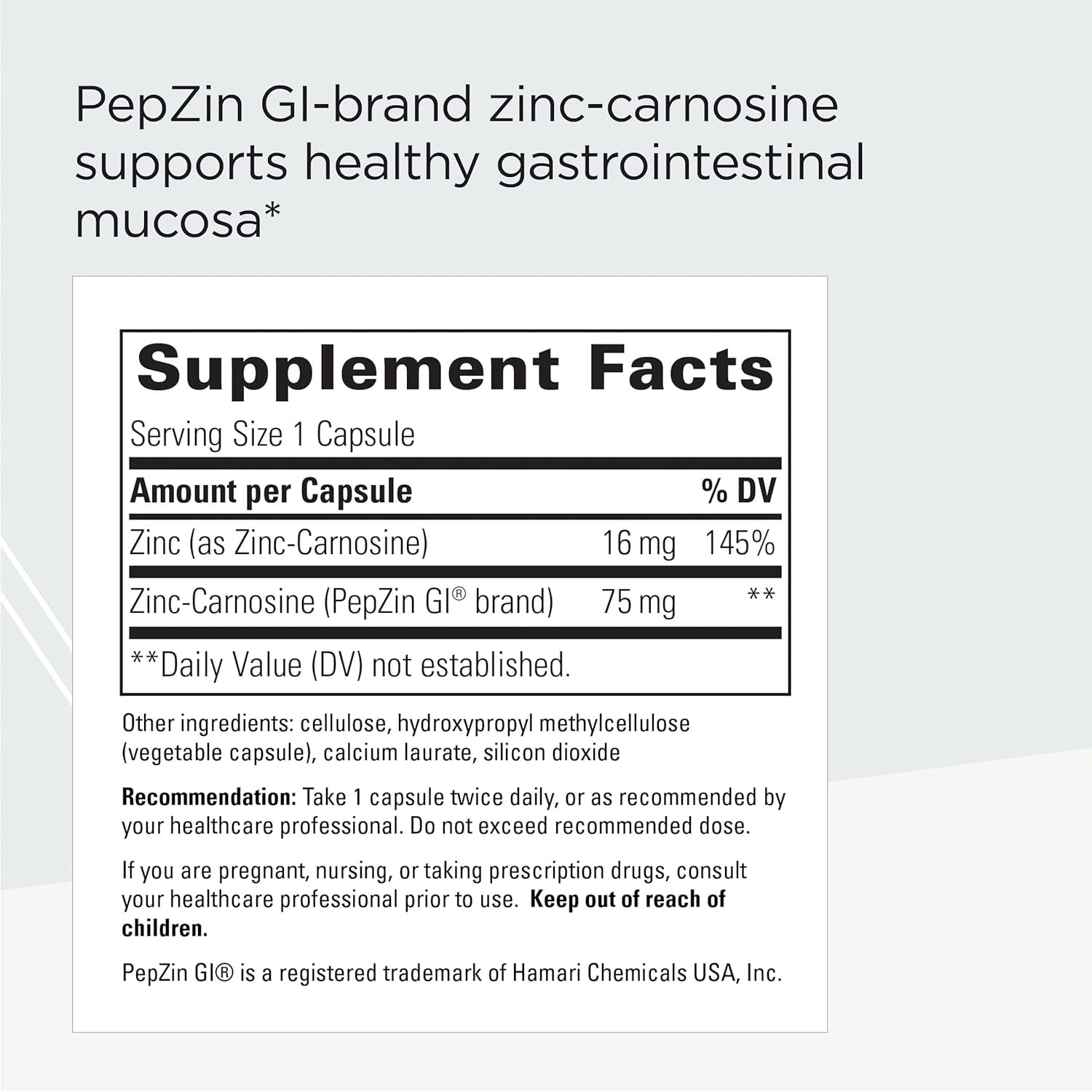 Integrative Therapeutics Zinc-Carnosine - Pepzin GI Brand Supplement - 60 Capsules