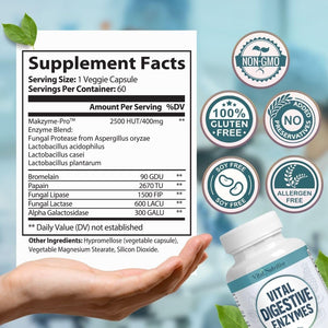 Vital Digestive Enzymes with Makzyme-Pro™ – Advanced Probiotic Complex for Digestive Support, Gut Health, Nutrient Absorption & Energy
