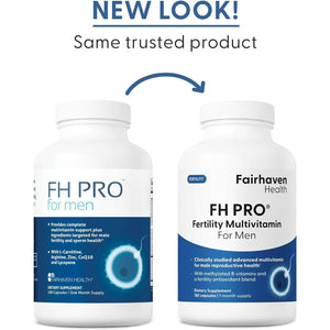 Fairhaven Health FH Pro for Men | Clinically Studied Parental Fertility Supplements for Men 180 Capsules