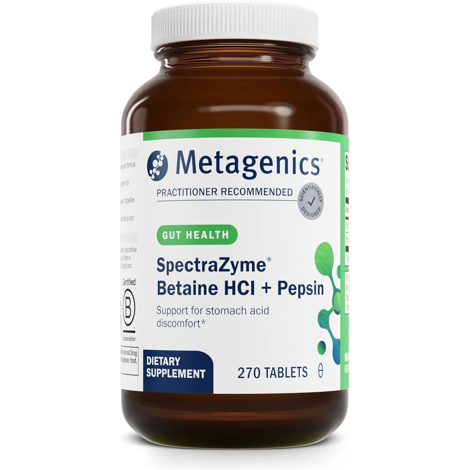 Metagenics Spectrazyme Betaine HCI + Pepsin - Supports Stomach Health & Aids in Digestion* 270 Tablets