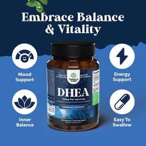 DHEA Supplement for Hormone Balance for Men & Women - Improves Mood Stability, Brain, Immune Function, Energy & Fertility - 120 Capsules