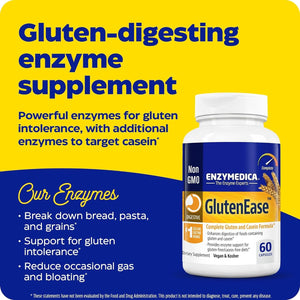 Enzymedica Glutenease, Digestive Enzymes for Food Intolerance, Offers Fast Acting Gas & Bloating Relief, 60 Count
