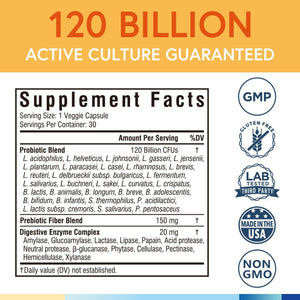 Terranics Probiotics 120 Billion with Prebiotics & Digestive Enzymes, Complete Digestion & Immune Support 30 Capsules