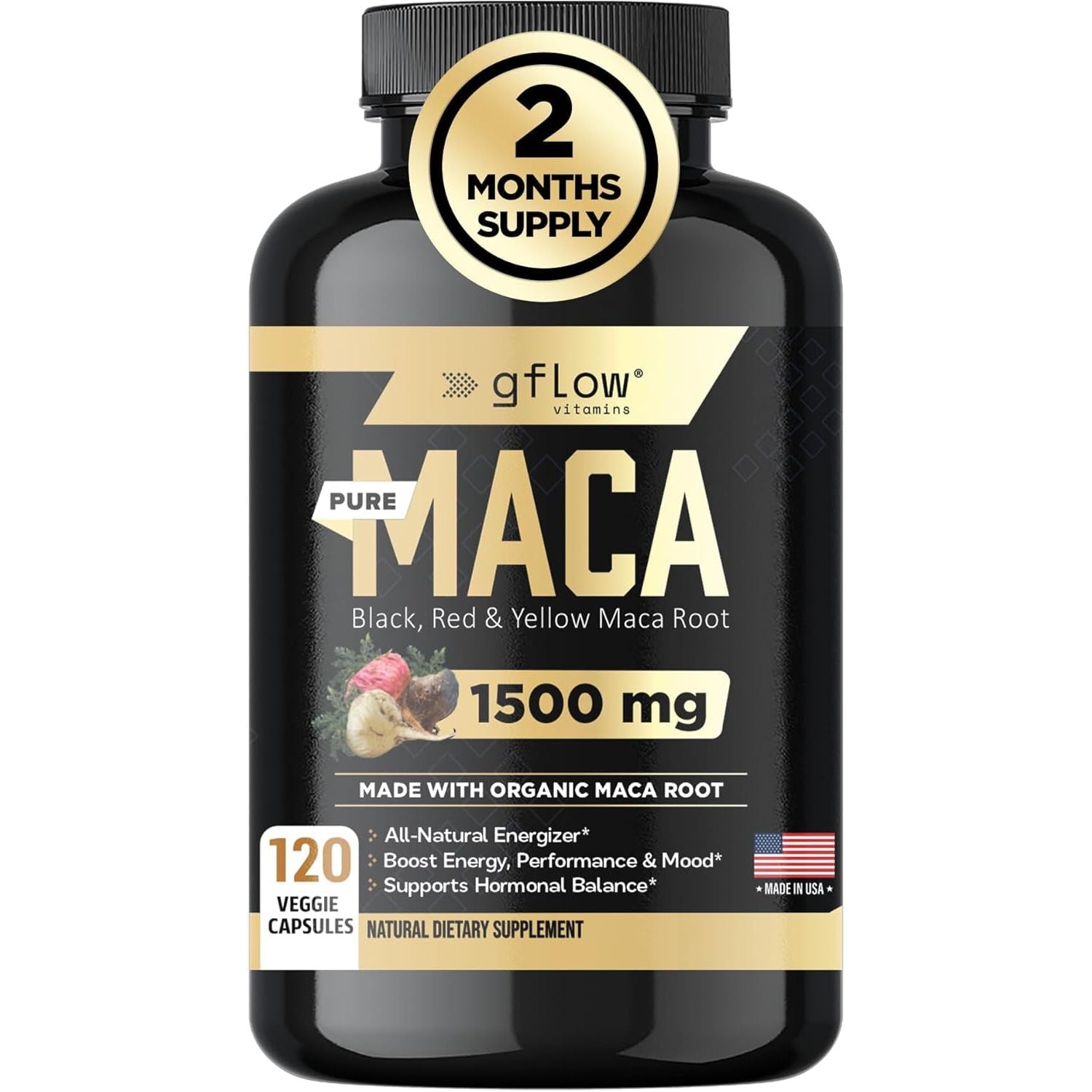 Organic Maca Root Capsules 1500Mg - Supports Energy, Performance & Mood - 120 Pills