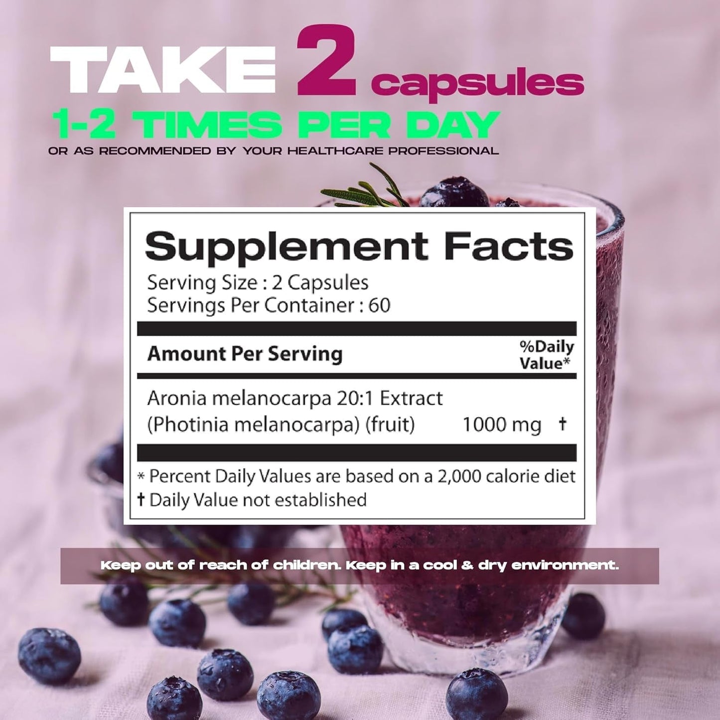 Aronia Berry 20:1 Extract - Antioxidant, Flavonoids and Polyphenols Supplement (120 of 500Mg Capsules)