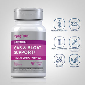 Piping Rock Bloat & Gas Support | Supplement with Enzymes, Turmeric, Ginger & More | 90 Tablets