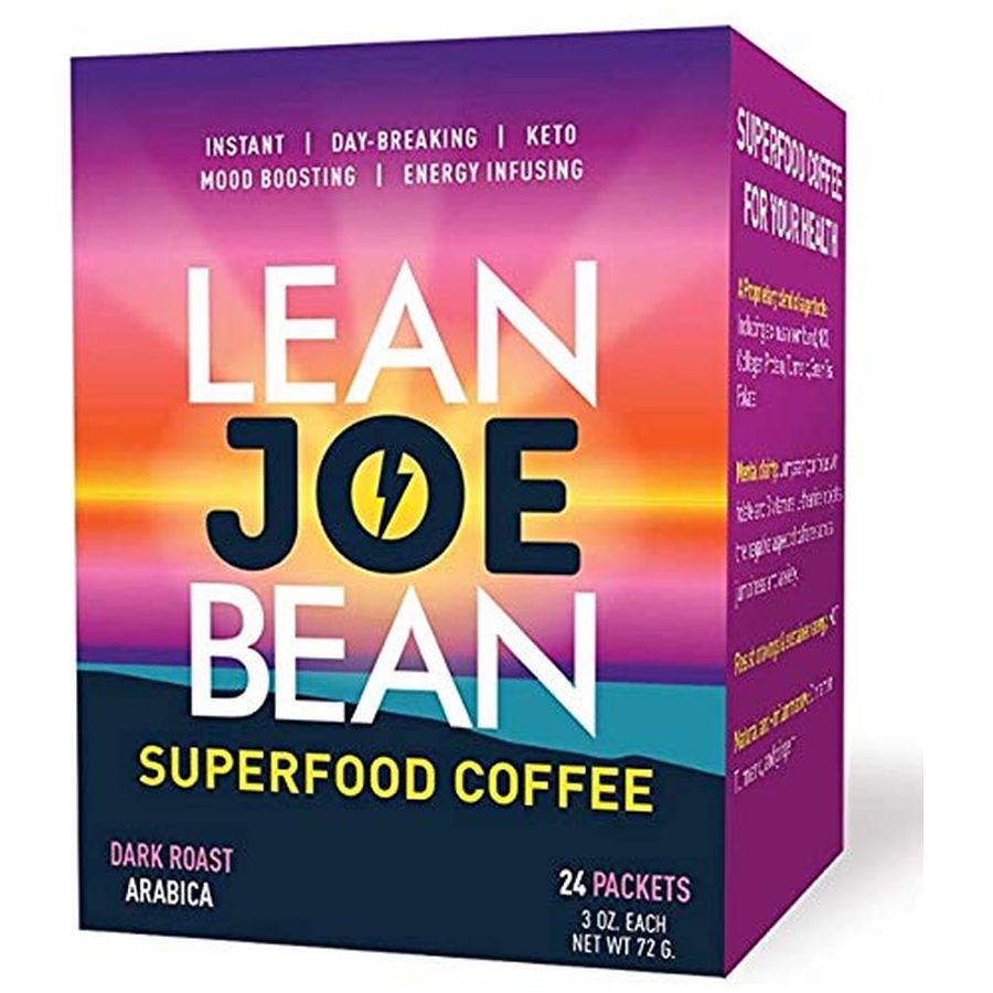 Lean Joe Bean Organic Instant Keto Coffee with Mushrooms, MCT, Collagen, Turmeric, Probiotics & Folate |(24 Count)