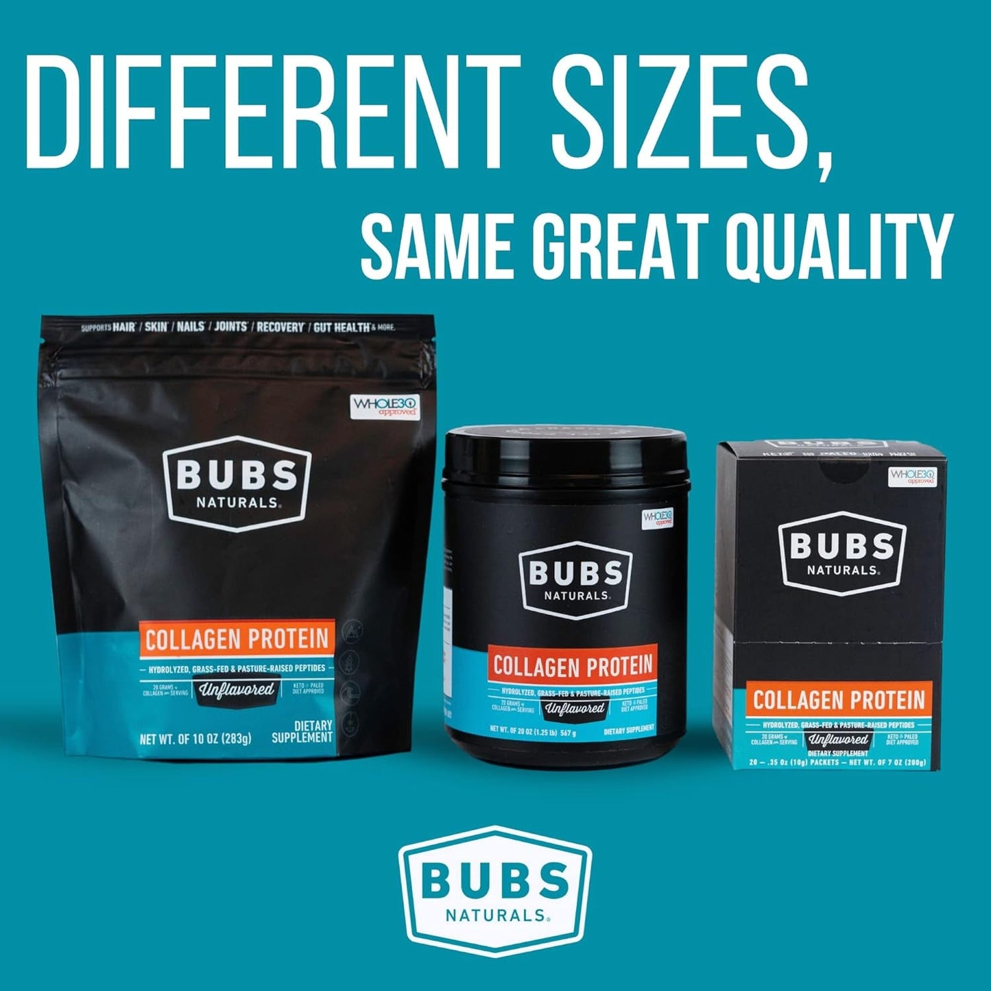 BUBS Naturals Collagen Peptides Powder, Collagen for Women & Men, Hydrolyzed Peptides 28 Servings