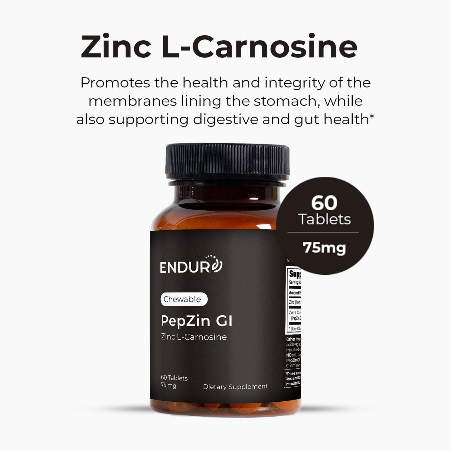 Zinc - Pepzingi 75Mg for Immune Function & Digestive Health Support 60 Chewable Tablets