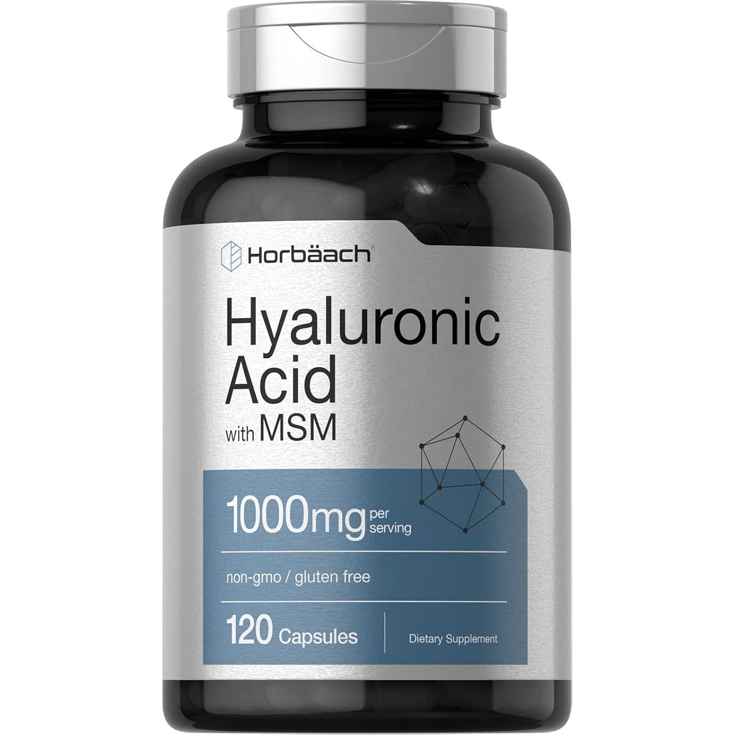 Horbäach Hyaluronic Acid with MSM | 1000 Mg | 120 Capsules | Non-Gmo and Gluten Free Supplement | Bioavailable Formula