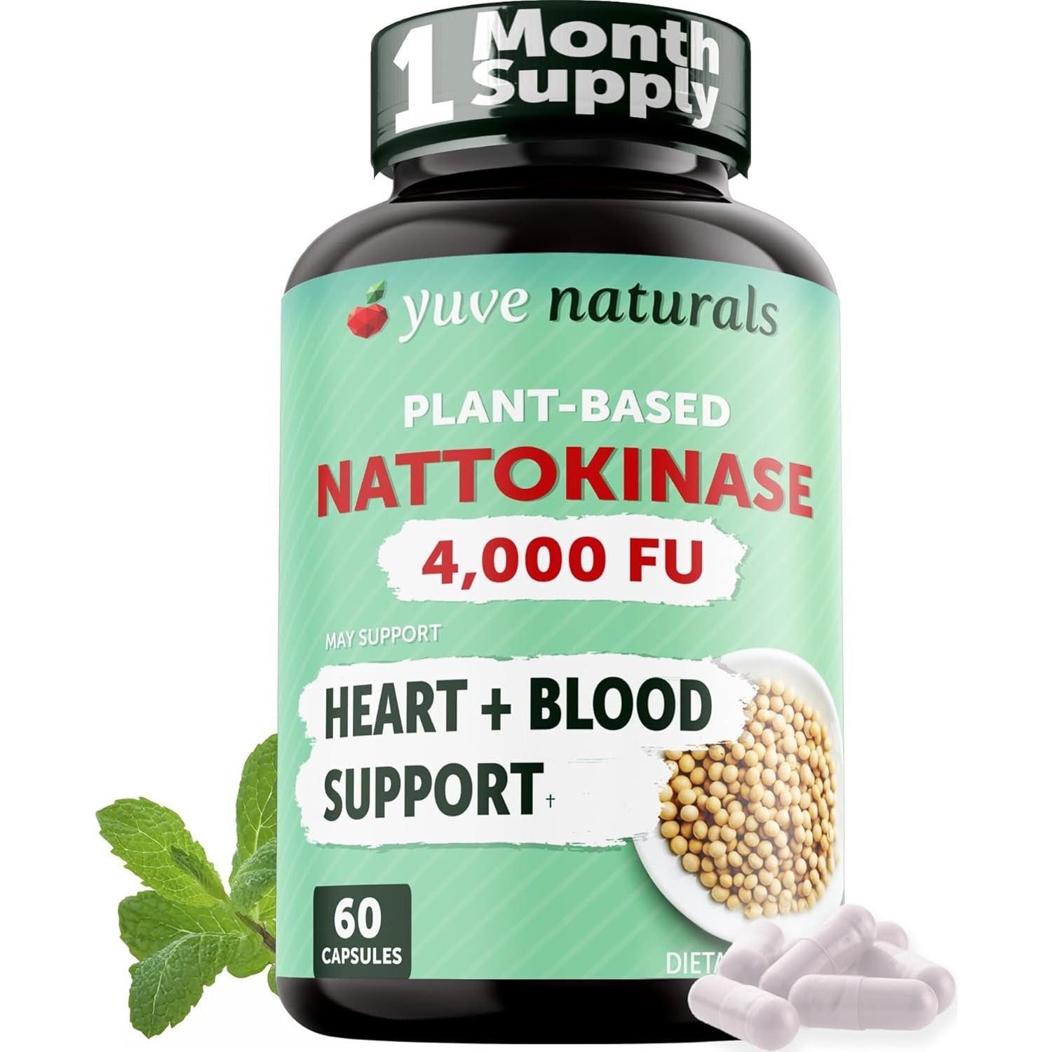 Yuve Nattokinase 4000 FU, Nattokinase Supplement for Cardiovascular Health Support 60 Pills, Made in USA