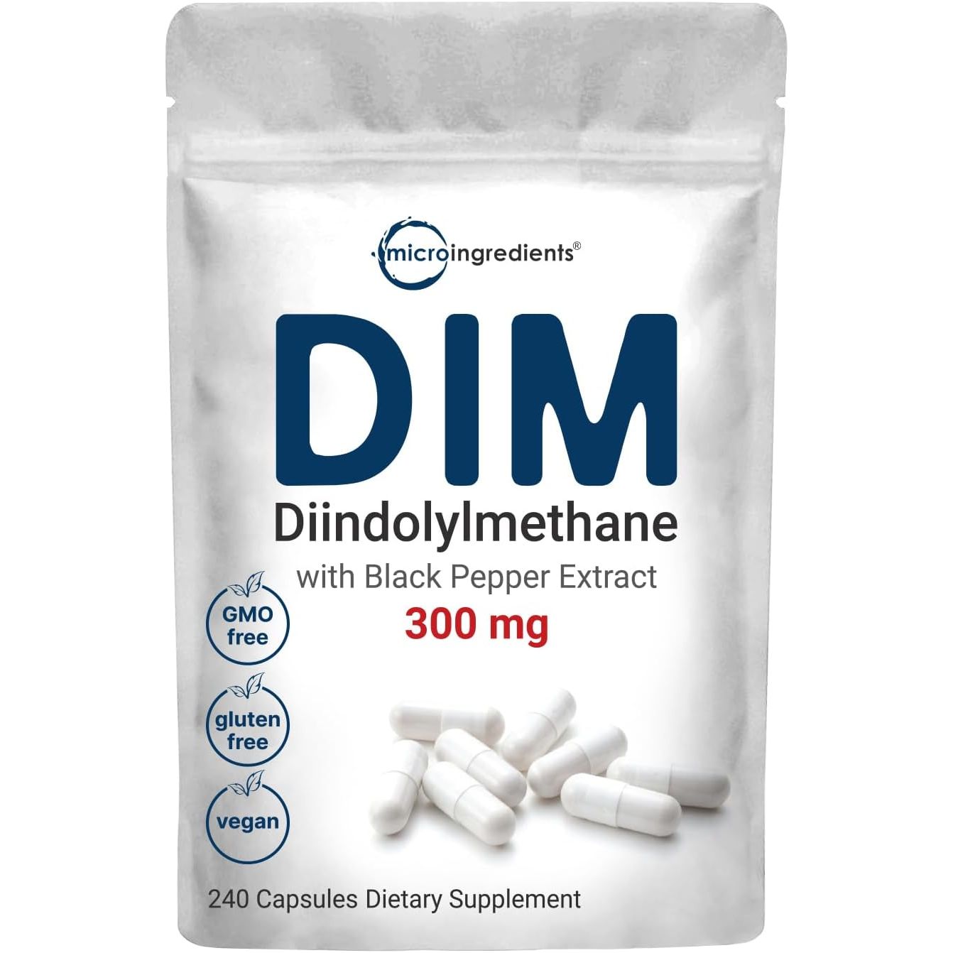 DIM Supplement 300Mg, 240 Caps, 4 Months Supply, Diindolylmethane DIM plus Black Pepper Extract
