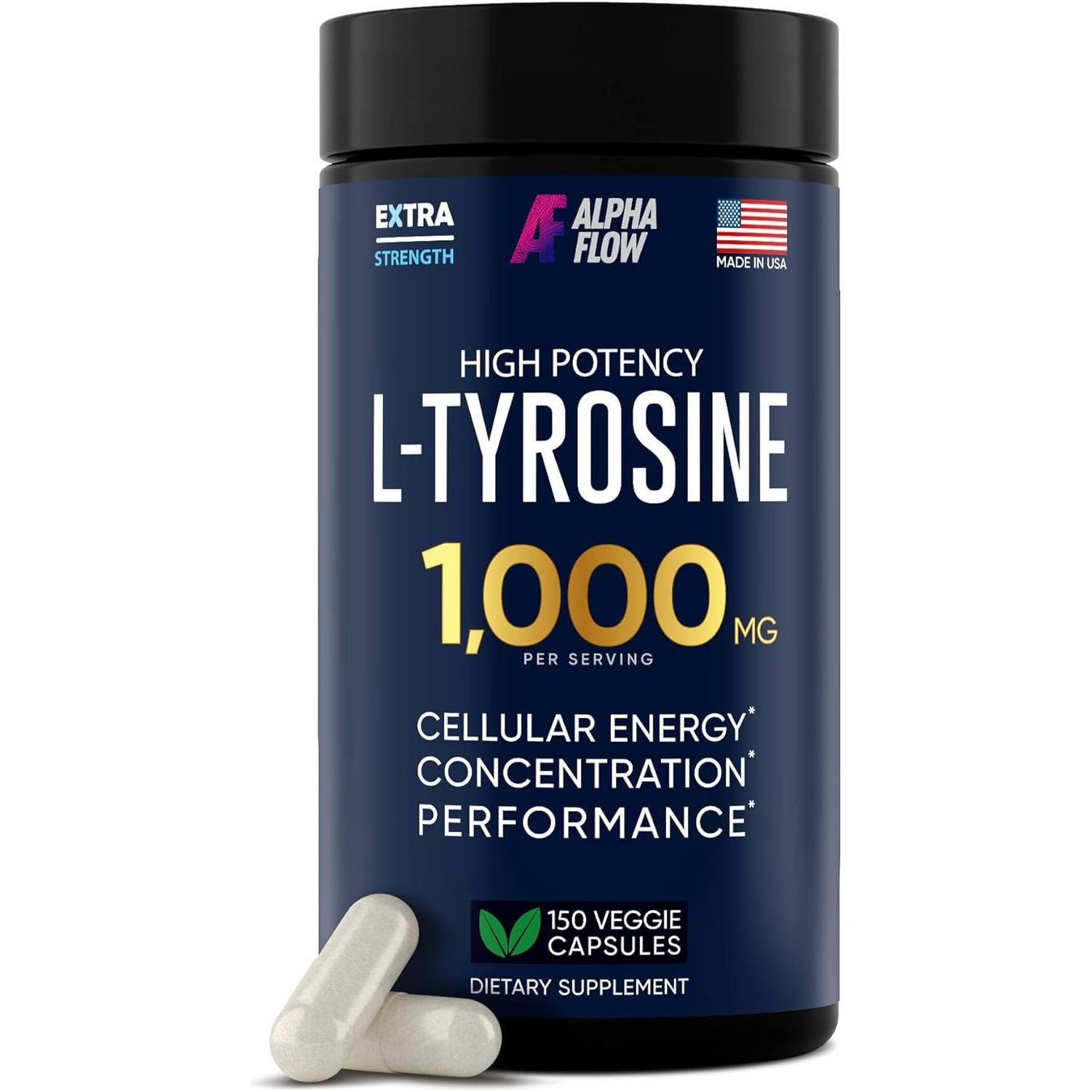 L Tyrosine 1000MG Capsules - All-Natural L- Tyrosine Supplement for Focus & Energy Boost 150 Caps -500MG