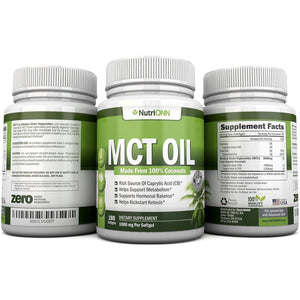 MCT Oil - Great for Focus & Gut Health - Non GMO, Cold Pressed, Paleo Friendly Capsules - 180 Softgels/3000mg