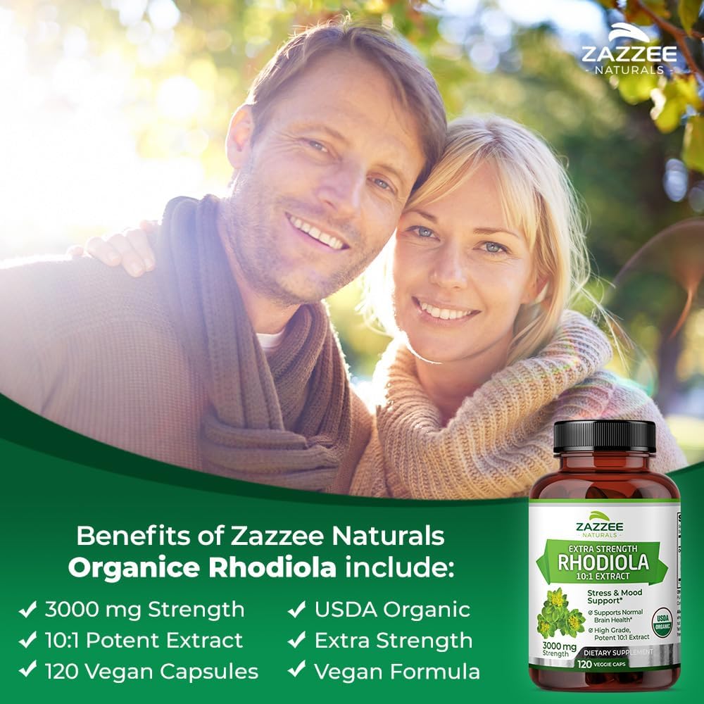 Zazzee USDA Organic Rhodiola 10:1 Exract, 3000 Mg Strength, 120 Capsules