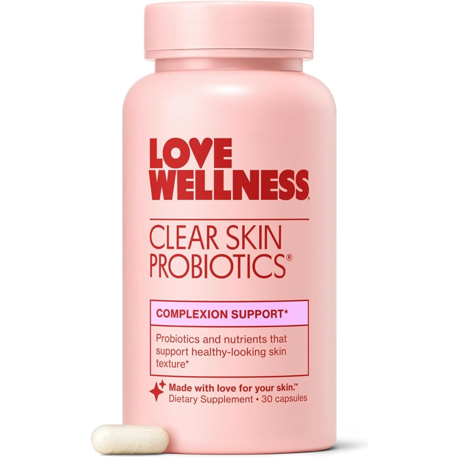 Love Wellness Clear Skin Probiotic | Clear up Hormonal Acne Pimples, Redness & Pore Minimizer 30 Count