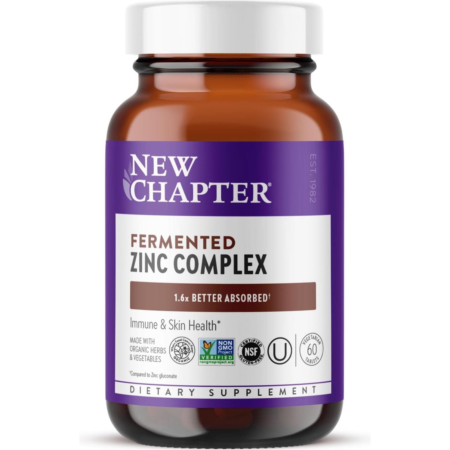 New Chapter Zinc Supplement, Fermented Zinc Complex, ONE Daily for Immune Support + Skin Health 60 Count