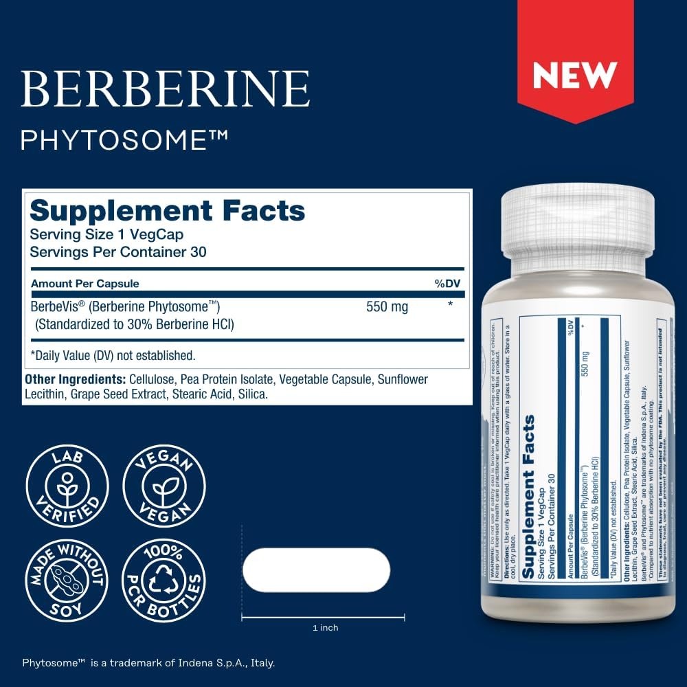 Solaray Berberine Phytosome - Standardized to 30% Berberine Hcl - 30 Servings