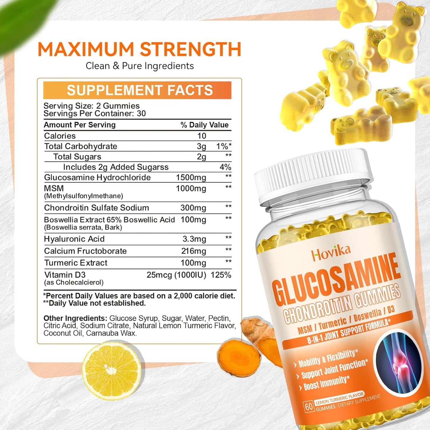 Glucosamine Chondroitin MSM Gummies 1500Mg - Joint Support Supplement , 60 Gummies