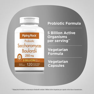 Piping Rock Saccharomyces Boulardii | 5 Billion Cfus | 120 Capsules | Non-Gmo, Gluten Free Supplement