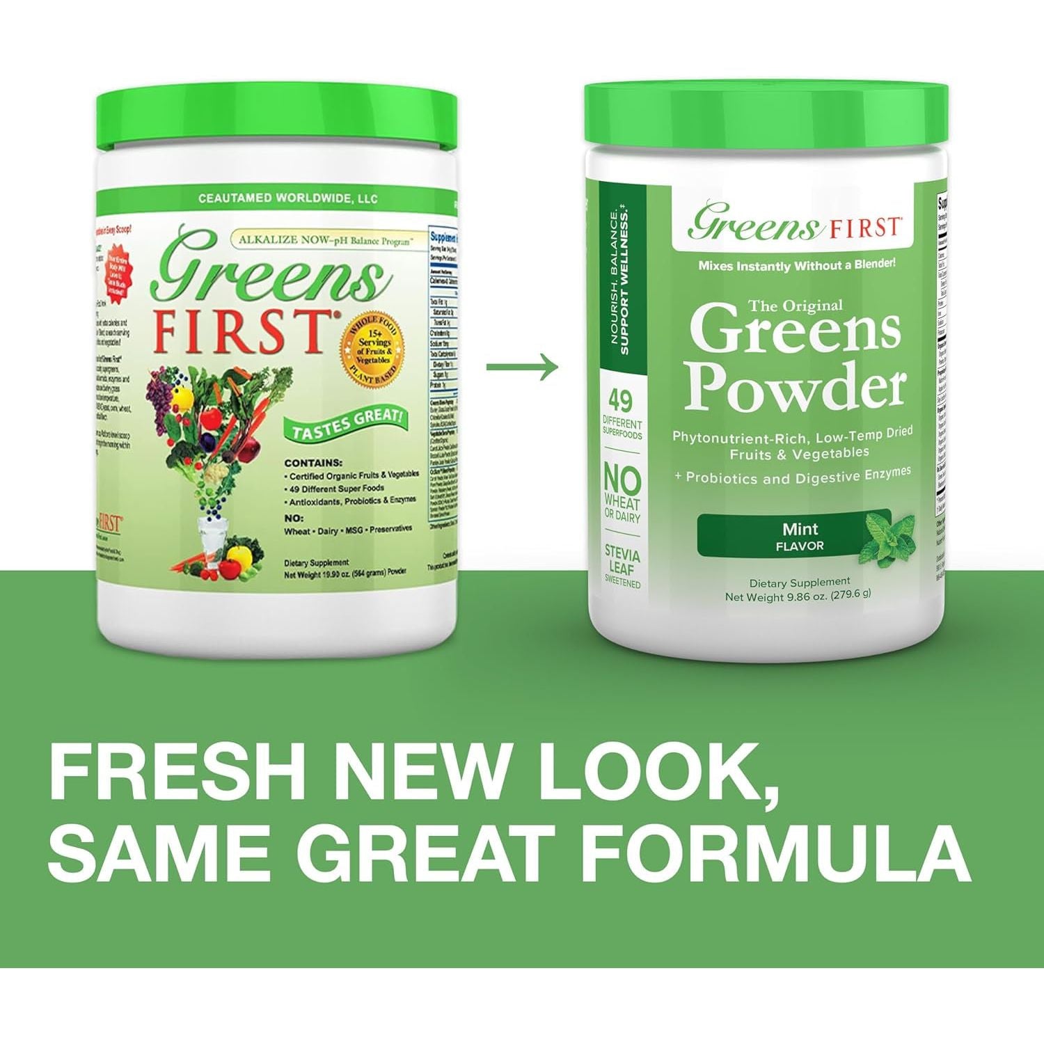 Greens First Original Greens Powder - 49 Superfoods - Organic Fruits & Veggies - Antioxidant Smoothie (Mint, 30 Servings)