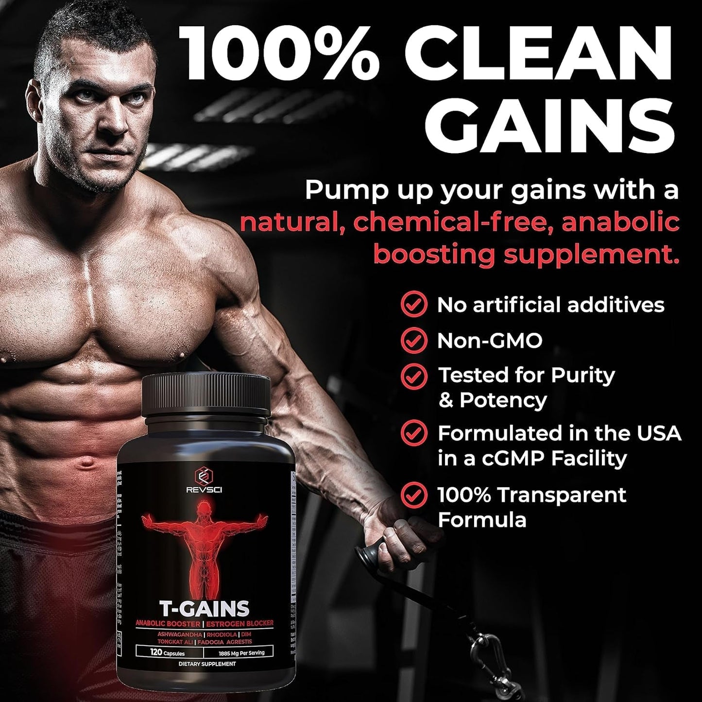 Anabolic Booster & Muscle Builder for Men, Total GAINS Muscle Growth & Estrogen Blocker 120 Count