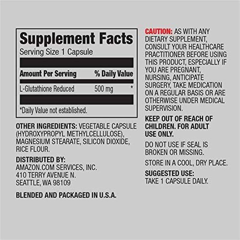 Amazon Elements Glutathione, 500Mg, 60 Capsules, 2 Month Supply