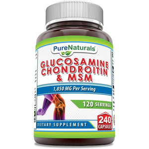 Pure Naturals Glucosamine Chondroitin + MSM Supplement | 1850 Mg | 240 Capsules