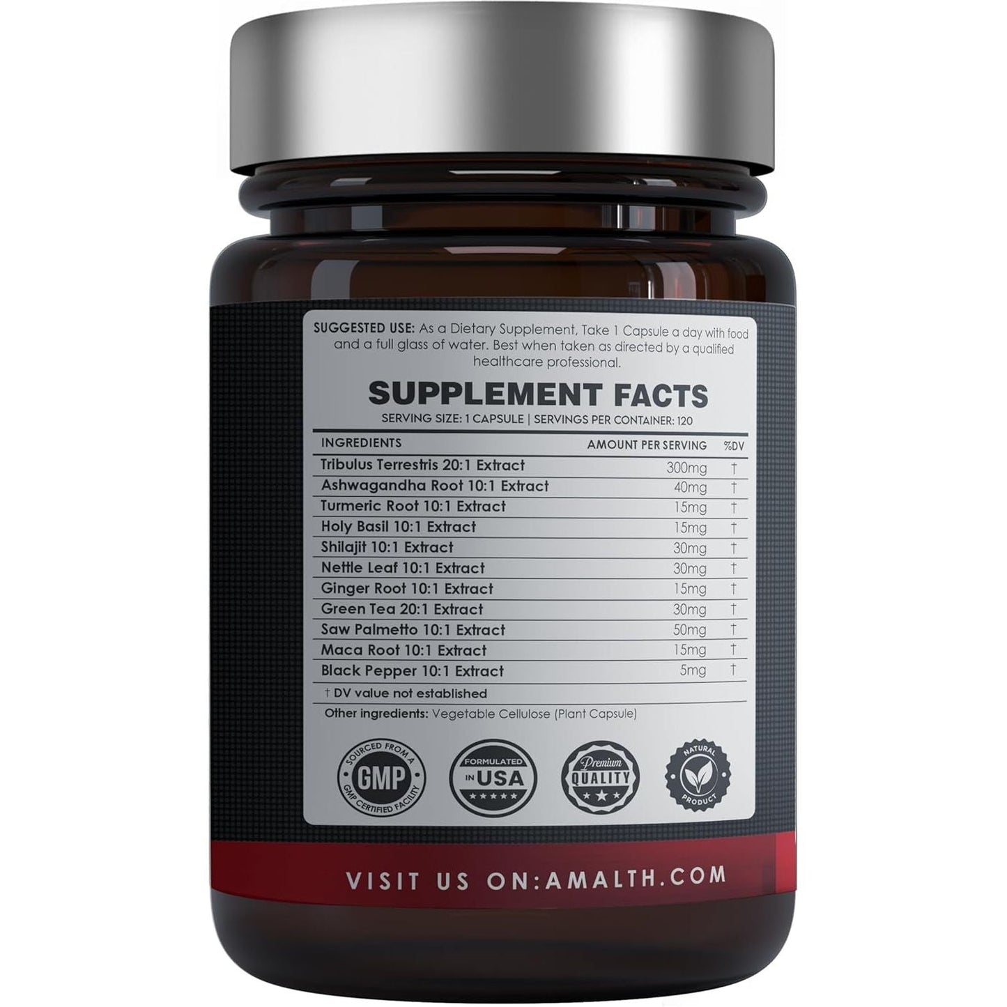 AMALTH Tribulus Terrsestris, Highest Potency with Ashwagandha, Saw Palmetto, Panax Ginseng Shilajit Maca 90 Capsules