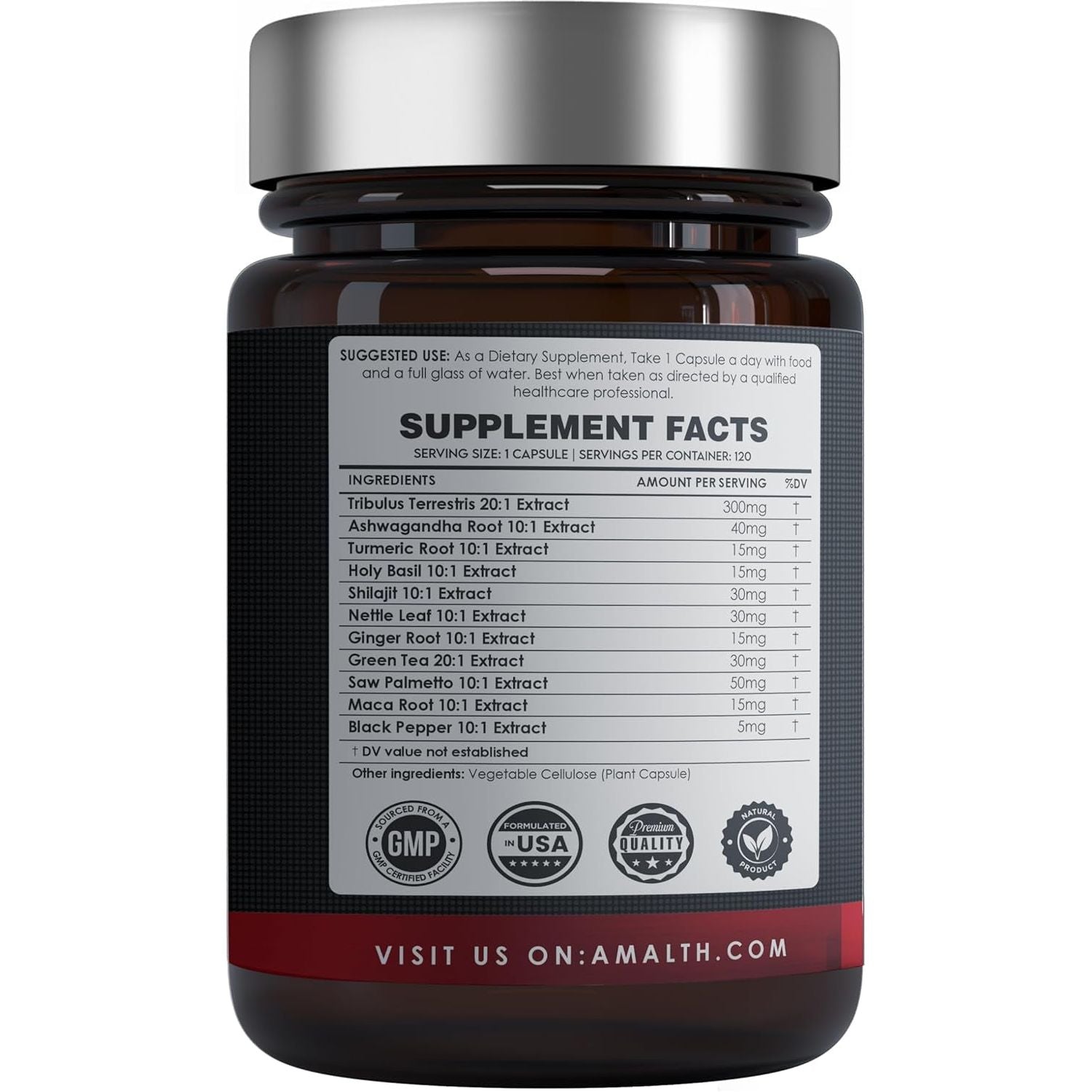 AMALTH Tribulus Terrsestris, Highest Potency with Ashwagandha, Saw Palmetto, Panax Ginseng Shilajit Maca 90 Capsules