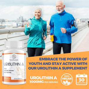 Urolithin a Supplement 1500MG plus Brown Rice Protein, for Exercise Performance & Premium Cellular, Gluten Free, 60 Capsules