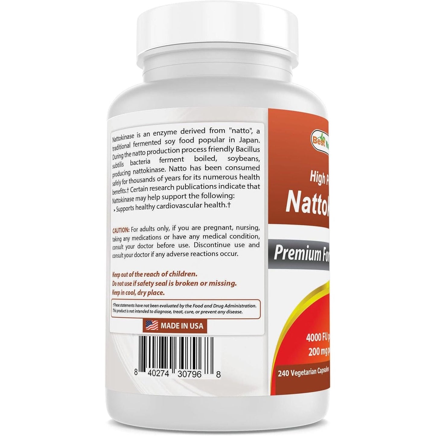 Best Naturals High Potency Nattokinase 4000 FU/ 200 Mg per Serving, 240 Vegetarain Capsules
