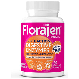 Florajen Digestive Enzymes with Probiotics and Prebiotics- Digestive Health, Gut Relief & Bloating - 30Ct