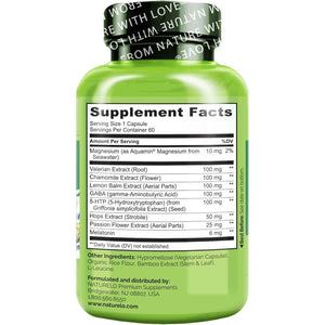 NATURELO Sleep Aid - with Melatonin, Magnesium, GABA, Valerian Root 60 Capsules