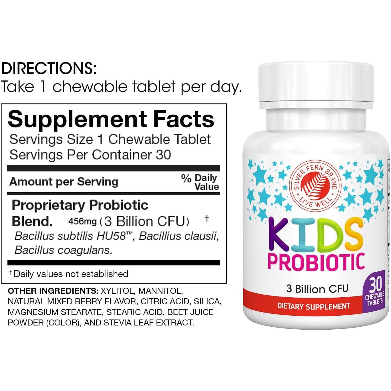 Silver Fern Brand Kids Ultimate Probiotic - Digestive & Immune Support 30 Chewable Tablets