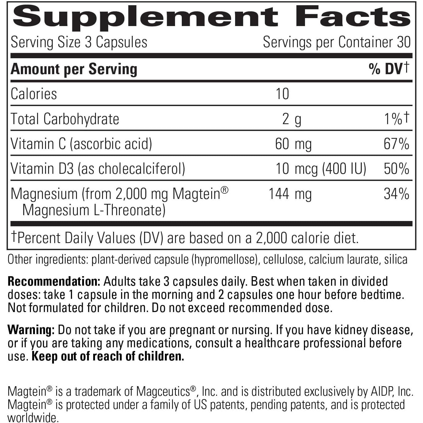 Integrative Therapeutics Magtein L-Threonate Plus, Cognitive Support 90 Capsules
