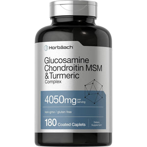 Horbäach Glucosamine Chondroitin with Turmeric & MSM | 4050 Mg | 180 Caplets | Triple Strength Formula