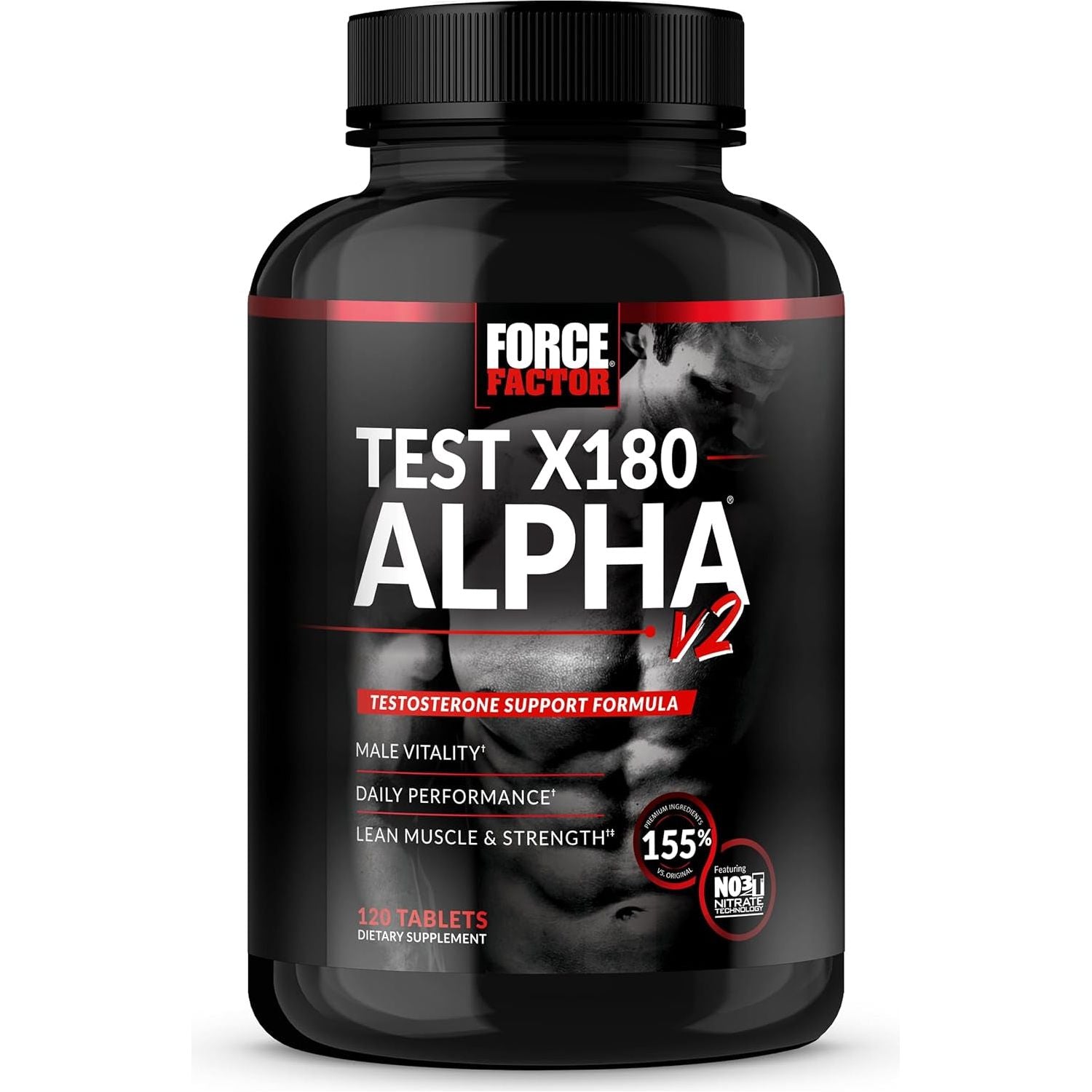 FORCE FACTOR Test X180 Alpha V2 T-Support for Men to Help Build Strength, Boost Nitric Oxide, and Support Daily Performance, 120 Tablets