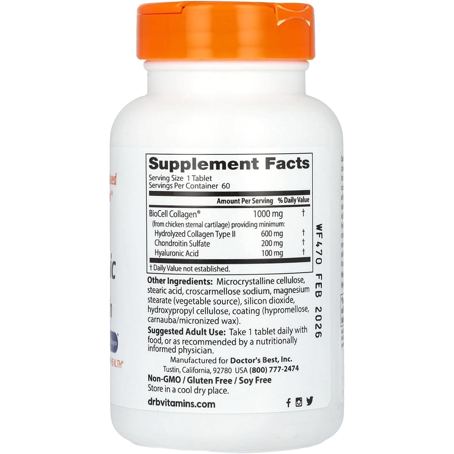 Doctor'S Best Hyaluronic Acid with Chondroitin Sulfate, Featuring Biocell Collagen, Joint Support