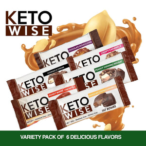 Keto Wise Fat Bombs - Made with Chocolate Containing MCT Oil - 7G Fat, 2G Net Carbs | Peanut Caramel Nougat, Pack of 16