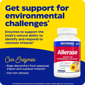 Enzymedica, Allerase, Non-Drowsy Enzyme Supplement to Help Relieve Seasonal Mucus Buildup, 60 Count