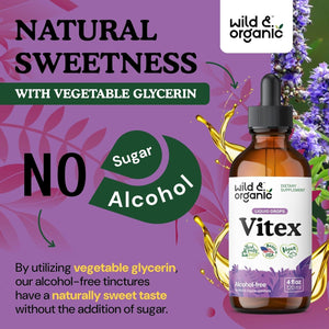 Wild & Organic Vitex Tincture - Vitex Chasteberry Supplement for Good Mood - 4 Fl Oz for Women
