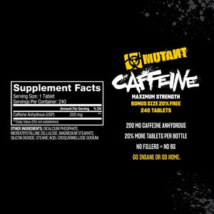Mutant Caffeine Pills – Pharmaceutical-Grade Pure Caffeine Supplement 240 Tablets