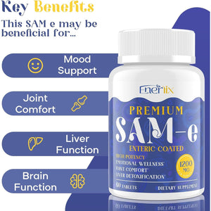 1200 MG SAM E Supplement for Brain, Mood, Joint, and Liver, 60 Tablets, Vegan